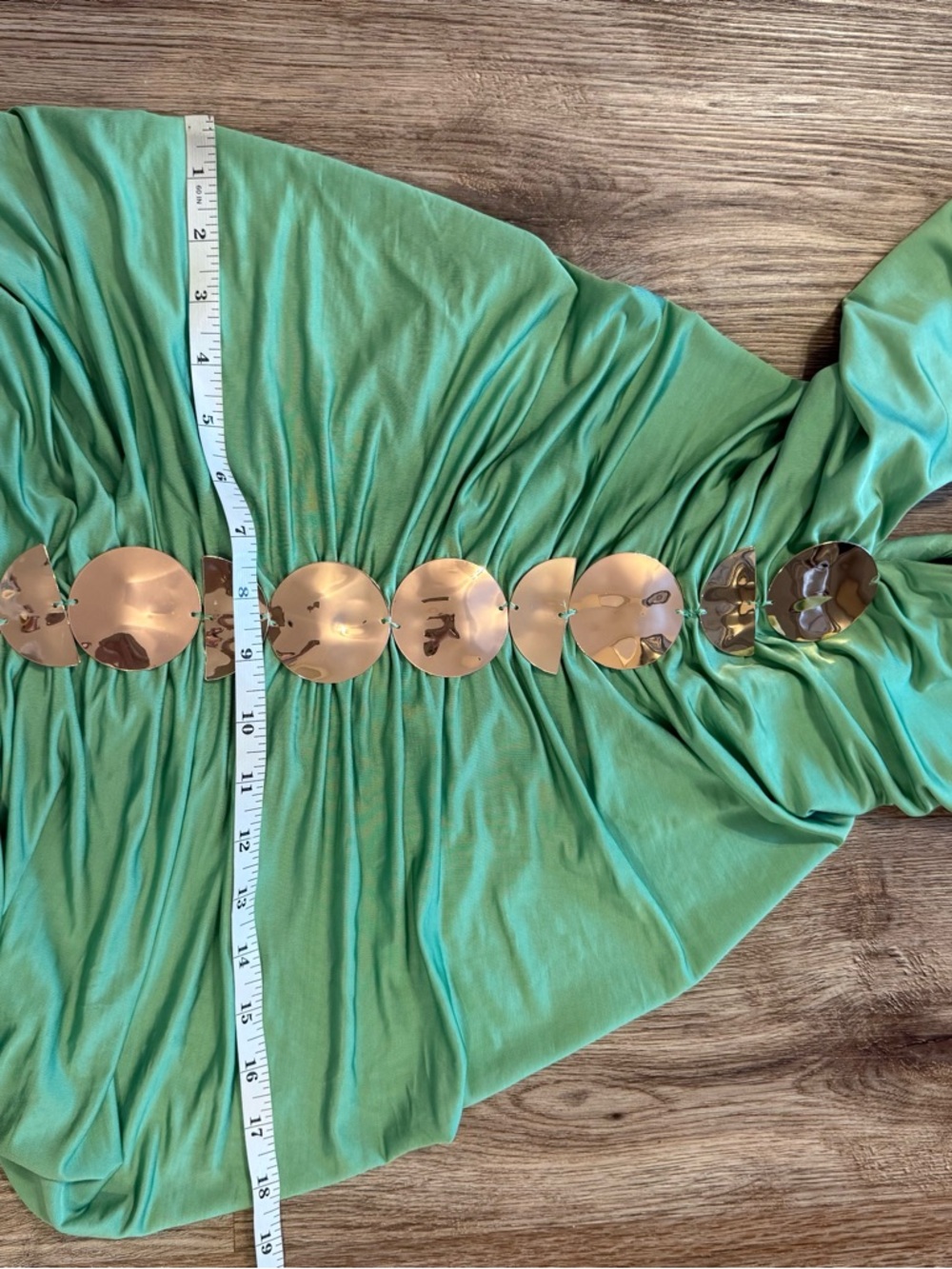 Cult Gaia Jalina Ruched Gold Detail Bodycon Green Midi Dress Size Small FLAW - Picture 9 of 11